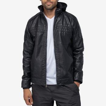X RAY Men's Grainy PU Leather Hooded Jacket With Faux Shearing Lining