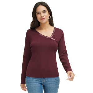 Calvin Klein Womens Embellished Asymmetrical Knit Blouse - 1 of 1