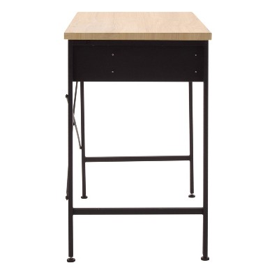 Graphite Black Steel Compact Workstation with Ashwood Drawers