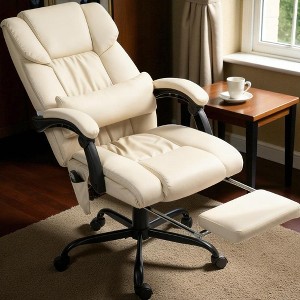 Mshliw Massage Office Chair with Reclining Backrest, Adjustable Height & Footrest, 6-Point Vibration Massage, Faux Leather Executive Desk Chair - 1 of 4