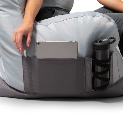 Two Tone Gray Polyester Bean Bag Chair with Drink Holder and Pocket