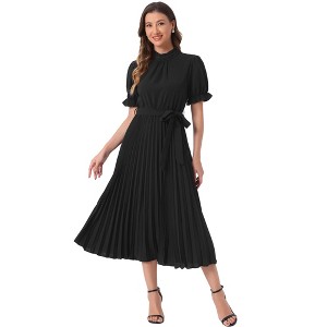 INSPIRE CHIC Women's Retro Ruffled Collar Short Sleeve A-Line Pleated Dress - 1 of 4