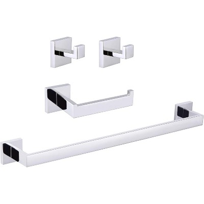 Mixxidea Square Toilet Paper Holder Bundle with Single Towel Hook 2 PCS, Towel Bar (Polished Chrome)