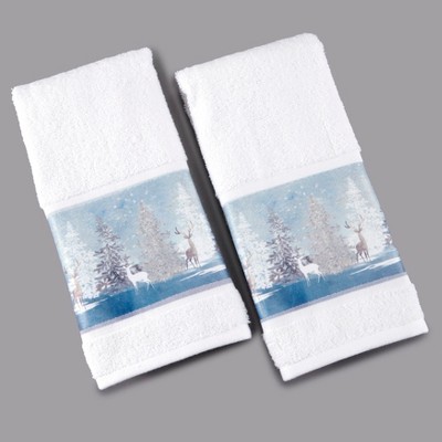 Lakeside Christmas Hand Towels - Winter Wonderland Towel Set for Bathroom - Set of 2