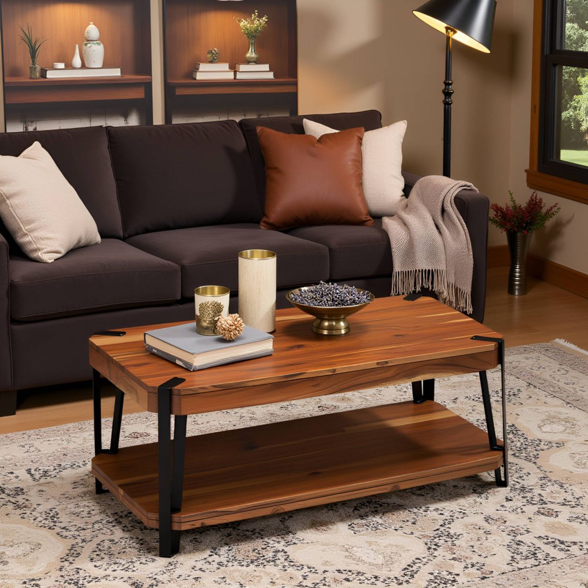 Alaterre Furniture Ryegate Live Edge Solid Wood Coffee Table Metal and Wood - thumbnail 7