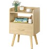 Natural Modern Nightstand with Fabric Drawer, Bedside Tables, Mid Century Nightstand with Open Storage Shelf - 2 of 4