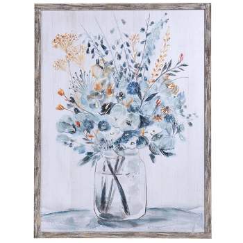 Flower Bouquet in Glass Vase Print on Wood Blue - StyleCraft