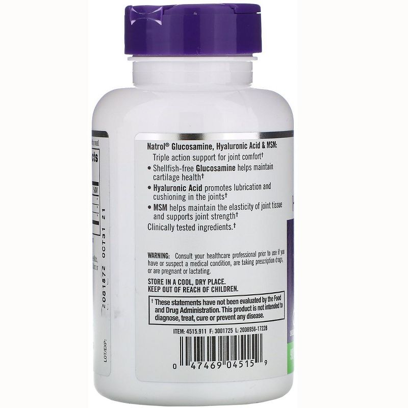 Natrol Dietary Supplements Glucosamine, Hyaluronic Acid & Msm Capsule 90ct, 3 of 4