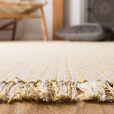 Ivory and Yellow Geometric Cotton 9' x 12' Flat Woven Rug