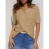 Womens Sweater Knit Tops Short Sleeve No Buttom Polo Collar Sweater Ribbed Cuff Fancy Knitwear - 4 of 4