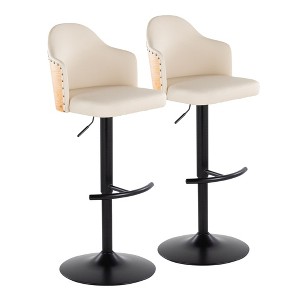 ?Faux Leather Contemporary Fixed-Height Swivel Bar Stool with Cushioned Seat and Metal Footrest for Home Bar or Kitchen (Set of 2) - 1 of 4