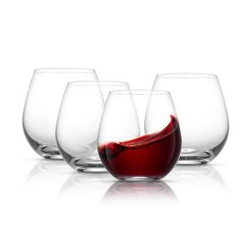 JoyJolt Spirits Stemless Wine Glasses for White or Red Wine - Set of 4 -15-Ounces