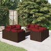 vidaXL Patio Lounge Set Outdoor Sectional Sofa Set Table Garden Poly Rattan - Brown and Red 8x Corner + Table - 2 of 4