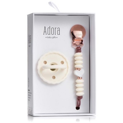 Image of Baby Soother Silicone Pacifiers & Coordinating Mini Clip – Scalloped/Classic Design Infants Self-Soothing & Comforting Gift Set of 2 for Newborns