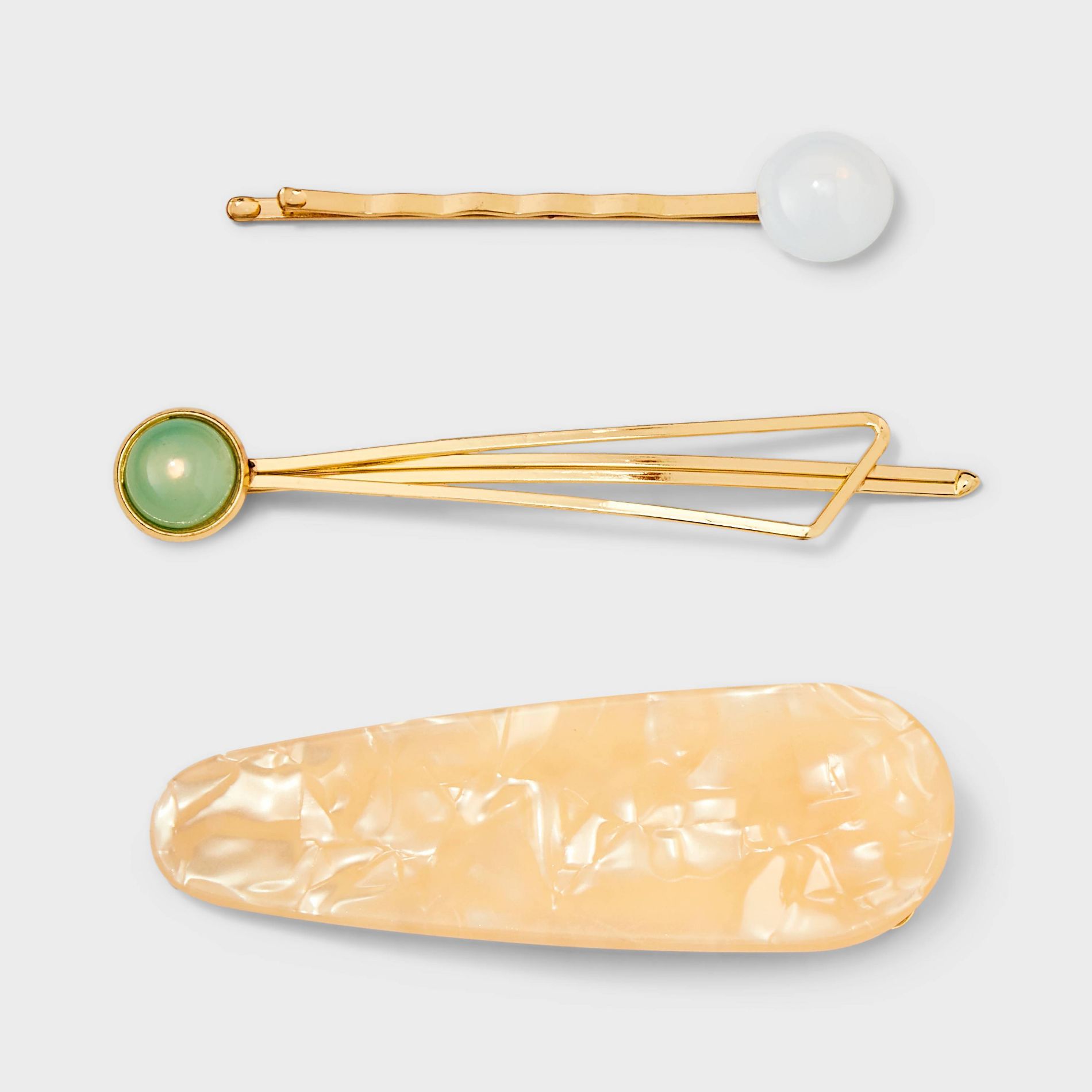 Metal & Acrylic Hair Clips 3pc Set - A New Day™ Gold