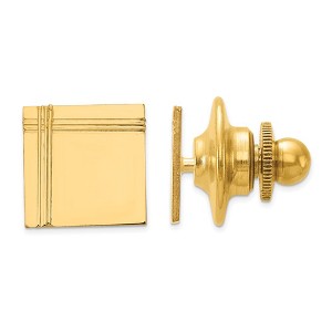 Black Bow Jewelry 14K Yellow Gold Square Grooved Lapel or Tie Pin, 10mm - 1 of 3