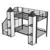PAGED Twin over Twin Bunk Bed Castle Shaped Metal Bed Frame with Wardrobe and Storage Stairs for Bedroom - 4 of 4