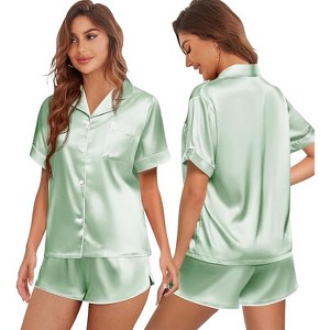 Ekouaer Womens Silk Satin Pajamas Short Sleeve PJS Shorts Set Soft ...