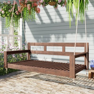 YOOCOZZ Wooden Patio Twin Size Porch Swing Bench Chair, Daybed Frame with 4 Hanging Ropes - 1 of 4