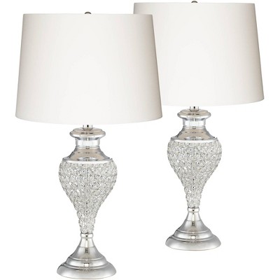 Pacific Coast Lighting Glitz and Glam 28" Tall Urn Luxe Traditional Table Lamps Set of 2 Clear Chrome Finish Crystal White Shade Living Room Bedroom
