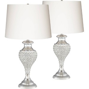 Pacific Coast Lighting Glitz and Glam 28" Tall Urn Luxe Traditional Table Lamps Set of 2 Clear Chrome Finish Crystal White Shade Living Room Bedroom - 1 of 4