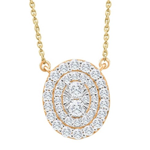 Pompeii3 .85Ct Oval Cluster Diamond Halo Pendant Women's Yellow Gold  Necklace 14mm Tall