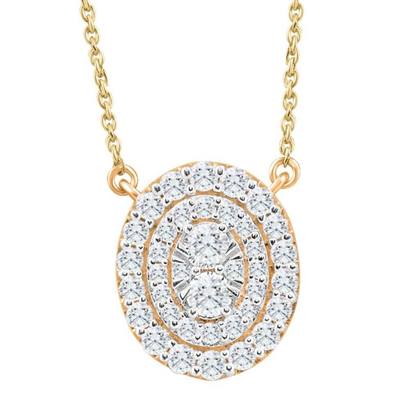 Pompeii3 .85Ct Oval Diamond Halo Pendant Women's Yellow Gold Necklace 14mm Tall Lab Created, 1 of 5