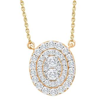 Pompeii3 .85Ct Oval Diamond Halo Pendant Women's Yellow Gold Necklace 14mm Tall Lab Created