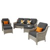 XIZZI 5 Pieces Wicker Furniture, Outside Conversation Set, 3-Seat Sofa with Cushion, High Back Rattan Chairs and Ottomans for Garden Backyard - 2 of 4