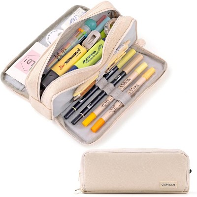 Paaaawaters Large Capacity Pencil Case 3 Compartment Pouch Pen Bag for School Teen Girl Boy Men Women (Pink)