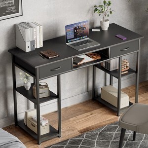 CAVINAS Home Office Desk Modern Writing Desk with 2 Storage Drawers, 5 Storage Shelves for Study and Work - 1 of 4