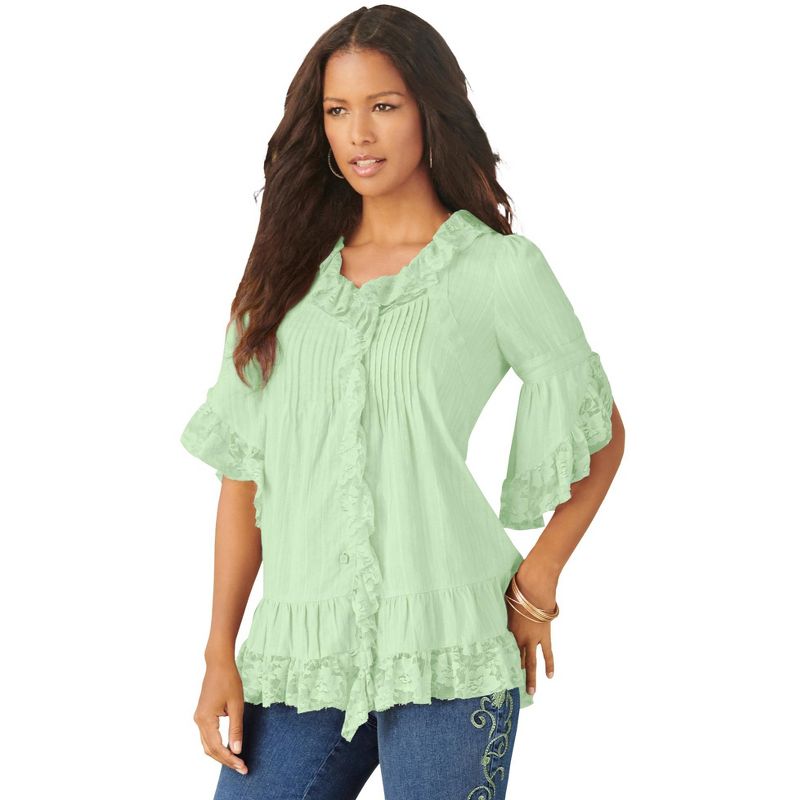 Roaman's Women's Plus Size Whitney Lace Shirt, 1 of 2