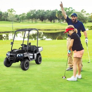 Costway 24V 7AH Kids Golf Cart 4WD 2 Seater Ride on Car with Sun Shade & Dump Bed Black - 1 of 4