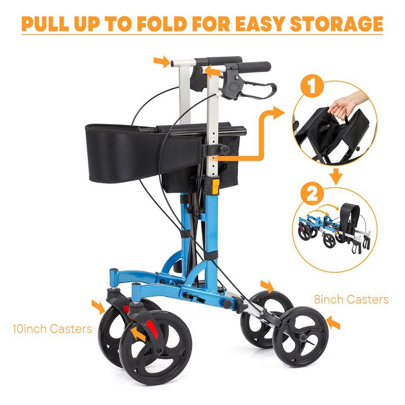 Whizmax Rolling Walkers for Seniors with Widen Seat, Lightweight Aluminium Frame Rollator Walker with Dual Braking System/Thick Backrest/ 4 Wheels, 3 of 8