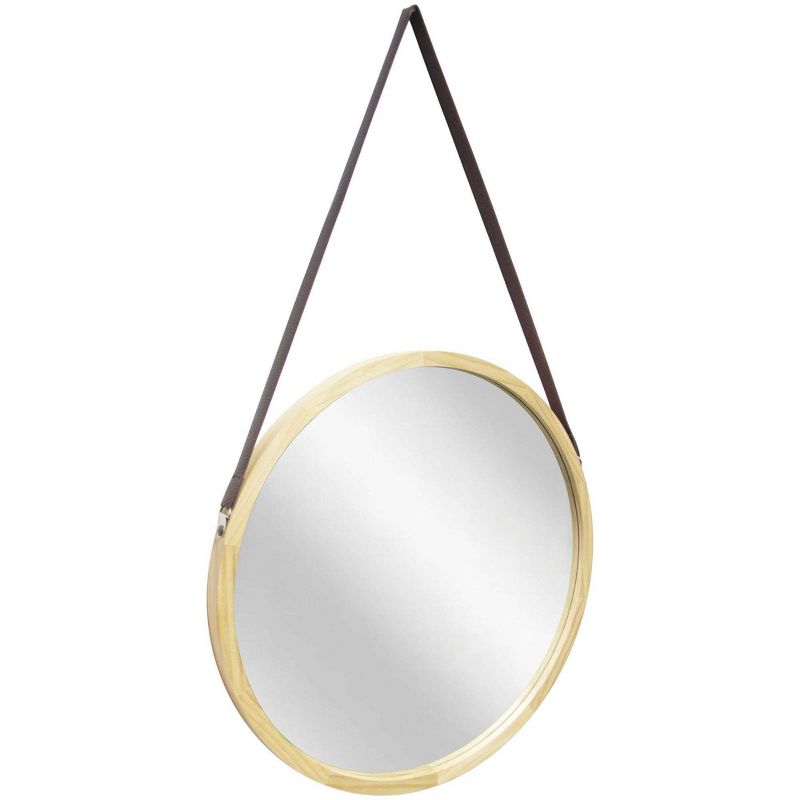 16&#34; Pinewood Farmhouse Round Hanging Wall Mirror with Frame Leather Strap - Infinity Instruments, 5 of 8
