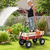 Costway Outdoor Wagon Pulling Children Kid Garden Cart with Wood Railing Red 330lbs - 2 of 4