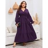 Plus Size Women's V Neck Long Sleeve Maxi Dress with Belt Flowy Elegant Floor Length Dress - 2 of 4