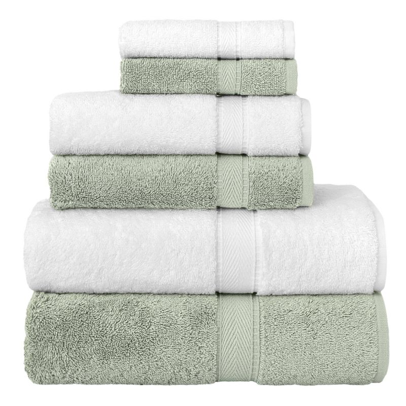 6pc Turkish Cotton Sinemis Terry Towels Green/White - Linum Home Textiles, 1 of 11