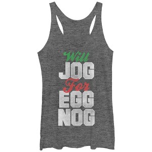 Women's CHIN UP Christmas Jog for Egg Nog Racerback Tank Top - 1 of 3