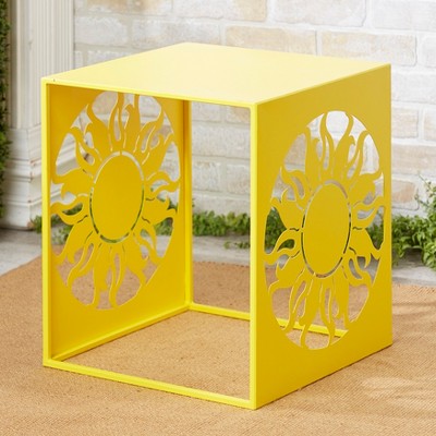 Yellow Metal Sun Icon Square Side Table
