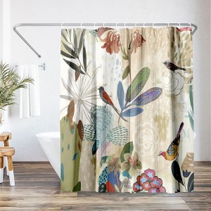 Americanflat 71x74 Floral Shower Curtain - 100% Polyester Shower Curtain, Water-Resistant Bath Curtain with Metal Grommets and 12 Shower Curtain Hooks - 1 of 4