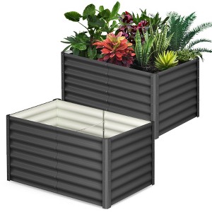GustoWave Large Outdoor Planter Boxes Kit Set of 2, Galvanized Steel Raised Garden Bed with Open-Ended Base Design,  Elevated Planter, Raised Bed - 1 of 4