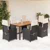 vidaXL 7 Piece Patio Dining Set with Cushions - Black Poly Rattan, Adjustable Reclining Garden Chairs, Acacia Wood Table for Garden, Patio, Deck - 2 of 4