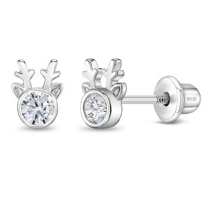 Girls' Holiday Reindeer Screw Back Sterling Silver Earrings - In Season Jewelry - 1 of 4