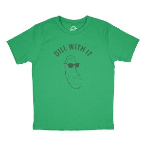 Youth Dill With It T Shirt Funny Pickles Deal With It Vegetable Joke Tee For Kids - Crazy Dog Youth T Shirt - 1 of 4