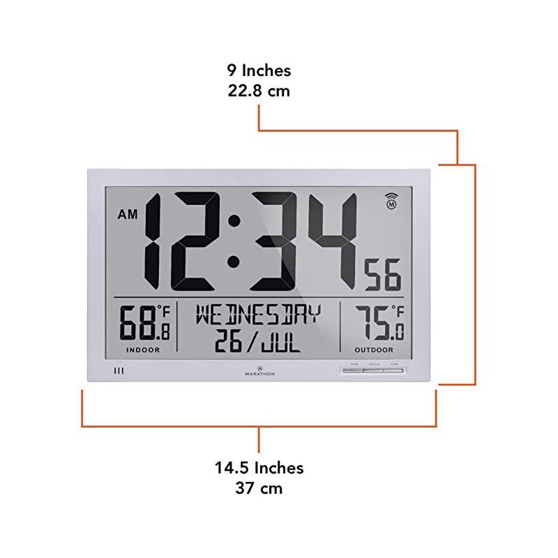Marathon Atomic Full Calendar Large Digits Digital Clock Indoor And Outdoor Temperature, 5 of 8
