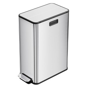 Dual Trash Can, 2 x 7.4 Gal (2 x 28L) Slim Stainless Steel Trash Can with Removable Plastic Inner Buckets, Butterfly Lid and Foot Pedal - 1 of 4