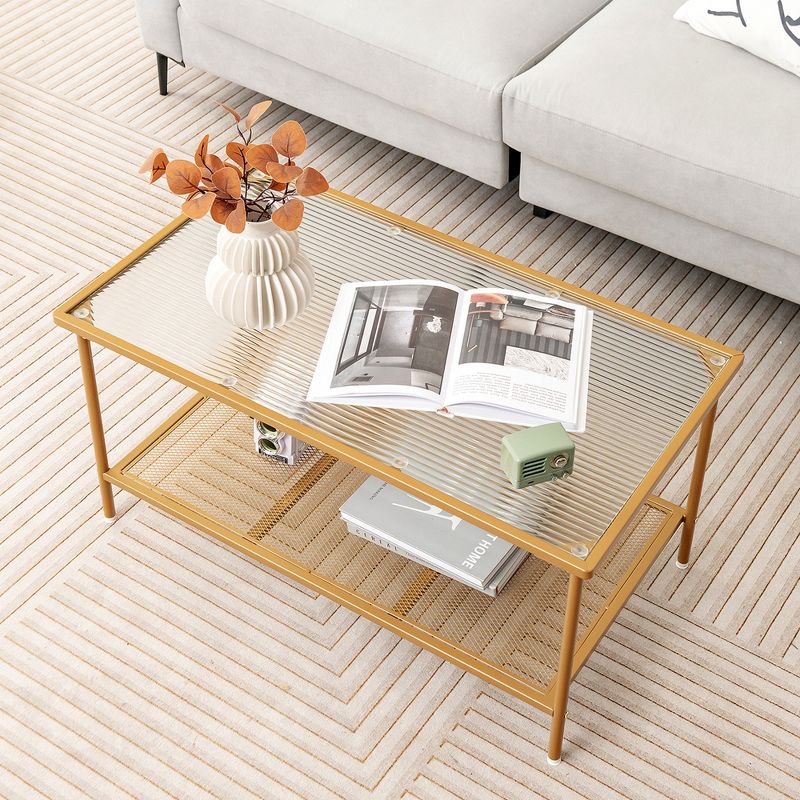 Costway 2-Tier Coffee Table with Shelf with Tempered Glass Top & Metal Frame Living Room, 4 of 11