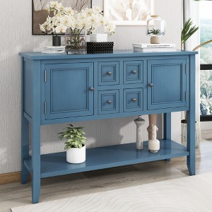 Wooakway 46" Vintage Storage Console Table White with 4 Drawers and Shelf - 1 of 4