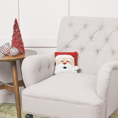 Happy Santa Red and White Hooked 8" x 8" Holiday Pillow